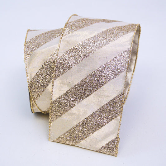 4" Champagne Glitter Stripe DESIGNER Ribbon - Designer DIY