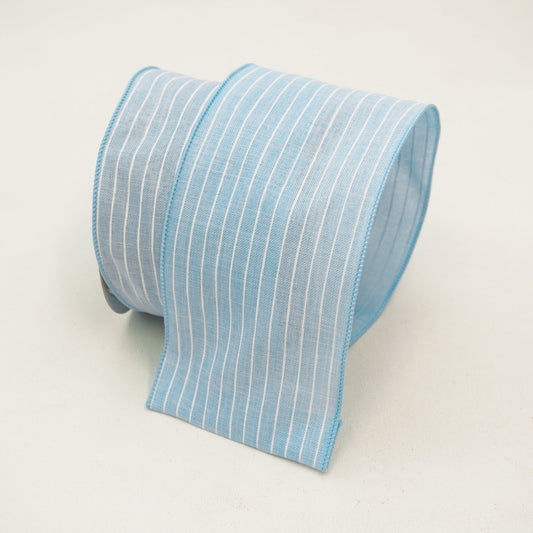 4" Pinstripe DESIGNER Ribbon | Light Blue - Designer DIY