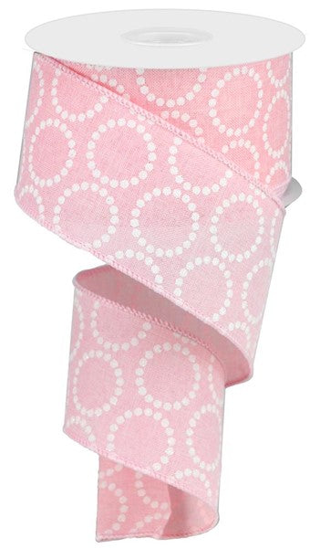 2.5" Light Pink with White Glitter Dotted Circle Ribbon - Designer DIY