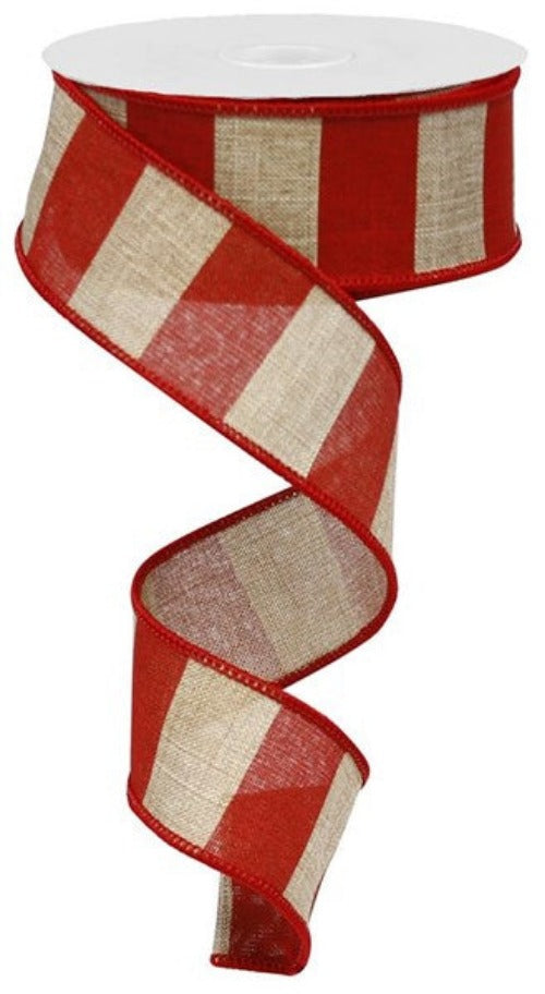 1.5" Natural & Red Stripe Ribbon - Designer DIY