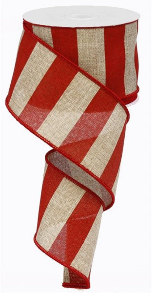 2.5" Natural & Red Stripe Ribbon - Designer DIY