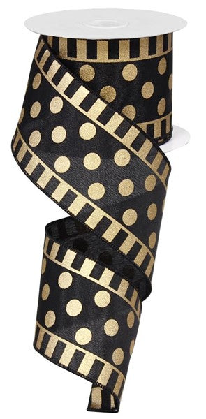 2.5" Black with Gold Metallic Polka Dot Ribbon - Designer DIY