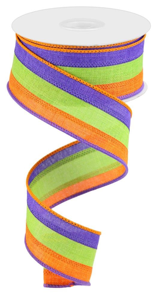 1.5" Purple, Lime, Orange Stripe Ribbon - Designer DIY