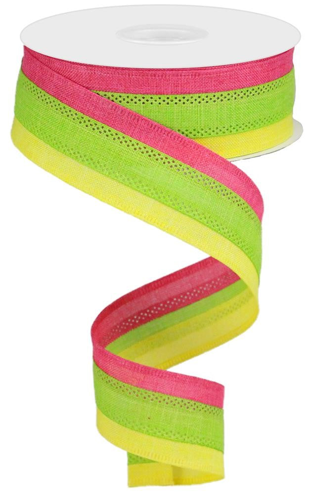 1.5" Pink Yellow Lime Stripe Ribbon - Designer DIY
