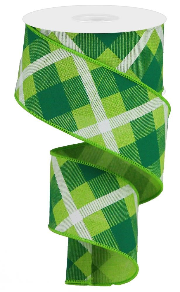 2.5" Lime & Emerald Green Plaid Ribbon - Designer DIY