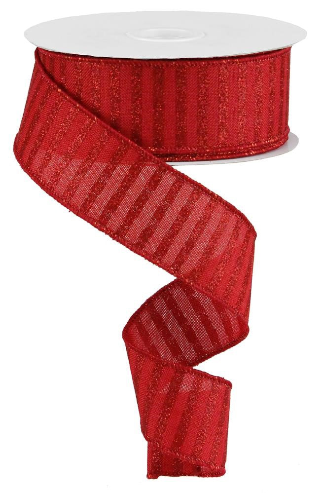 1.5" Red with Red Glitter Stripe Ribbon - Designer DIY