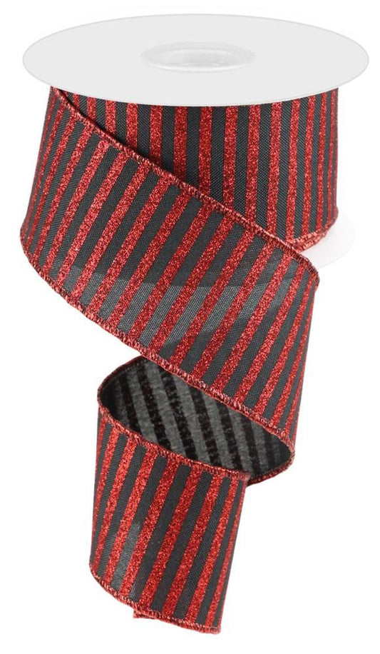 2.5" Black with Red Glitter Stripe Ribbon - Designer DIY