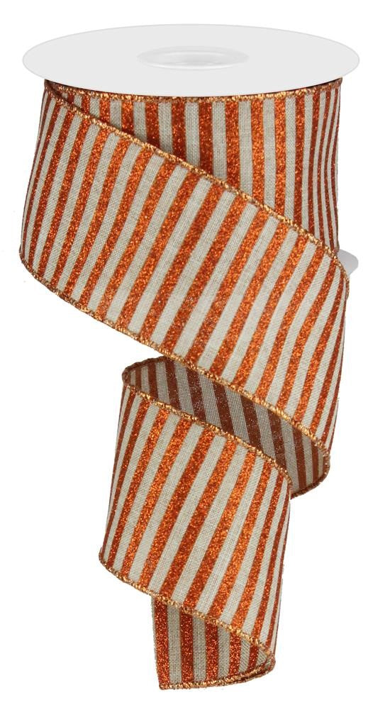2.5" Natural with Orange Glitter Stripes Ribbon - Designer DIY