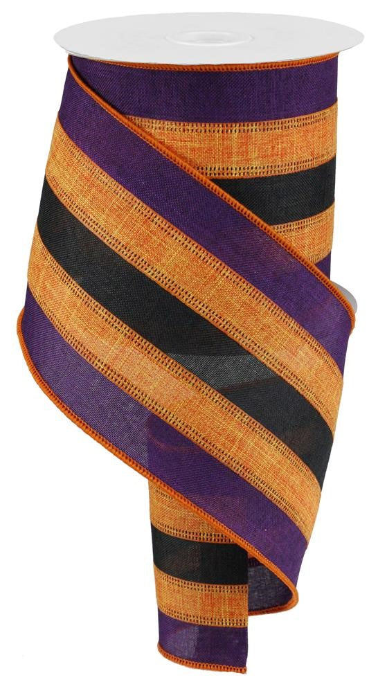 4" Purple, Orange, Black Stripe Ribbon - Designer DIY