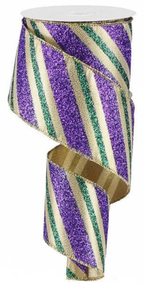 2.5" Mardi Gras Glitter Stripe Ribbon - Designer DIY