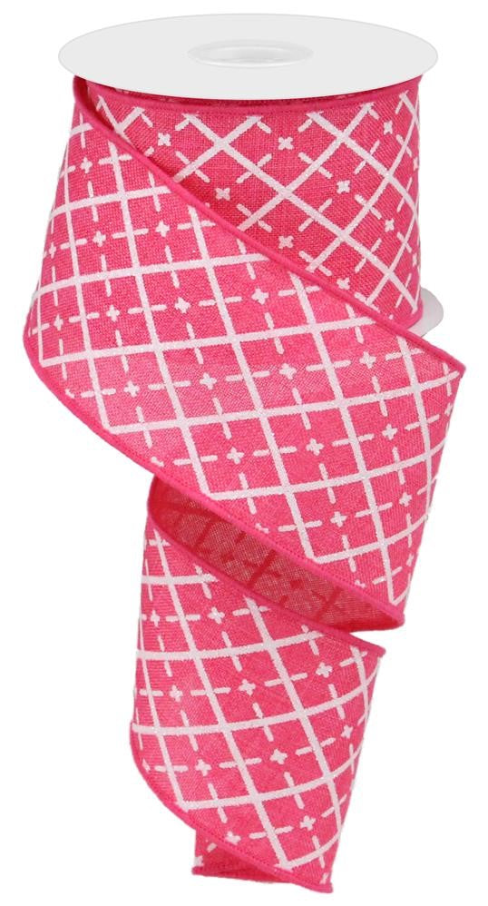 2.5" Pink with White Glitter Check Ribbon - Designer DIY