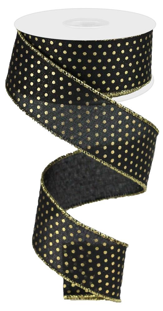 1.5" Black with Gold Metallic Dot Ribbon - Designer DIY