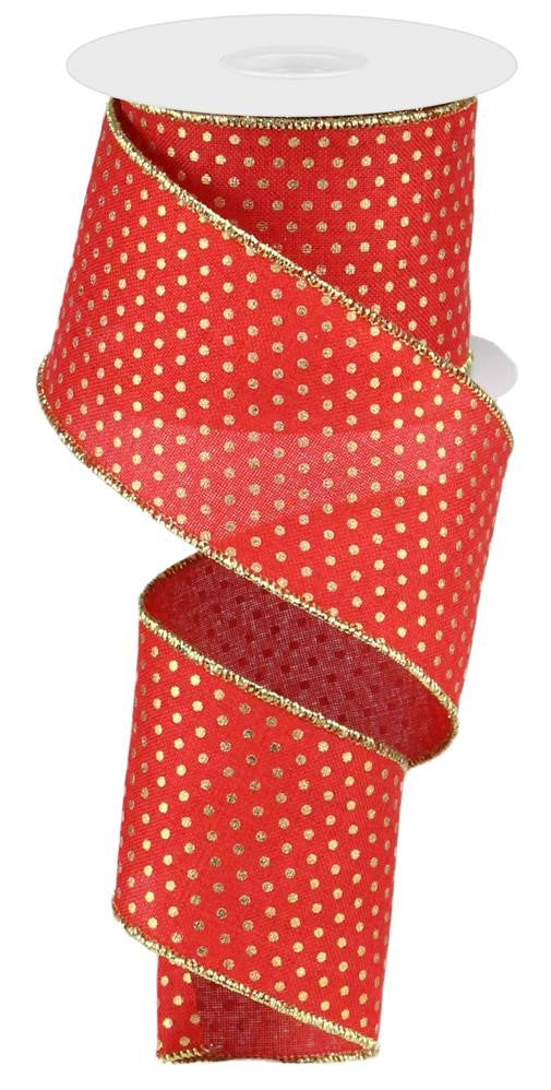 2.5" Red with Gold Metallic Dot Ribbon - Designer DIY