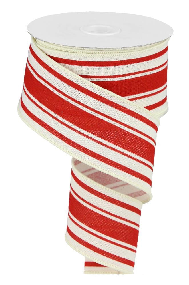 2.5" Ivory & Red Stripe Ribbon - Designer DIY