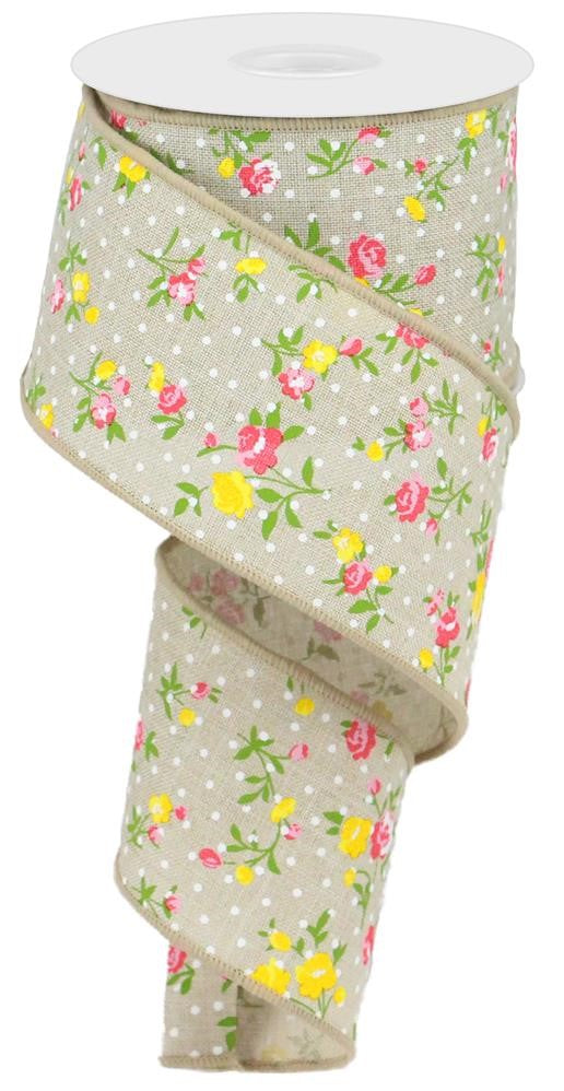 2.5" Natural Spring Floral Ribbon - Designer DIY