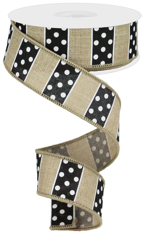 1.5" Natural with Polka Dot Stripe Ribbon - Designer DIY