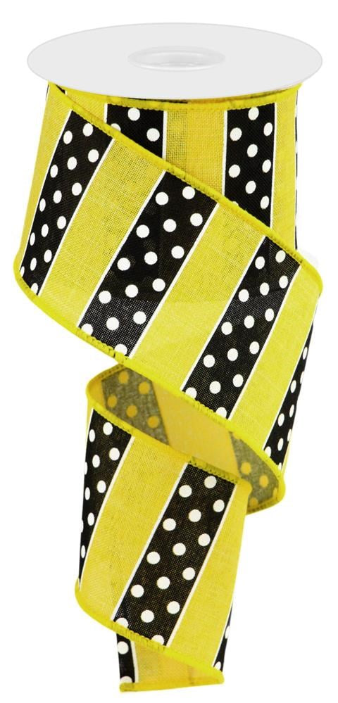 2.5" Yellow with Polka Dot Stripe Ribbon - Designer DIY