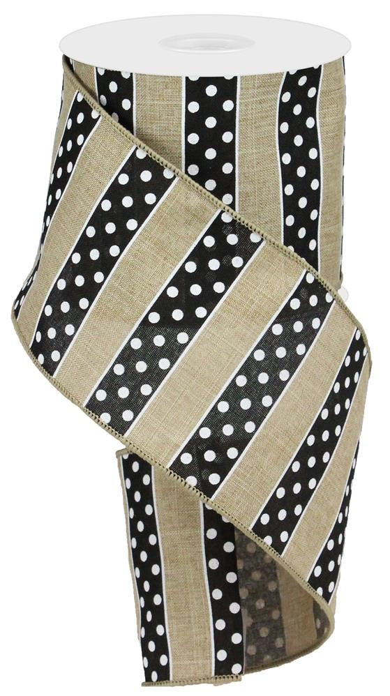 4" Natural with Polka Dot Stripe Ribbon - Designer DIY