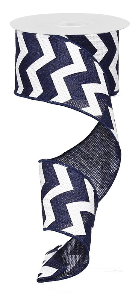 2.5" Navy with White Chevron Ribbon - Designer DIY