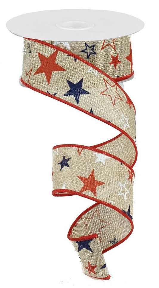1.5" Natural Patriotic Star Ribbon - Designer DIY