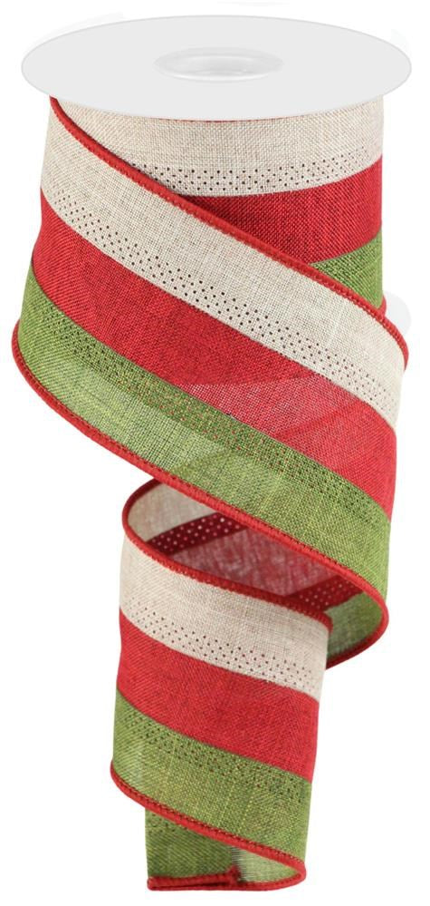 2.5" Moss, Crimson, Natural Stripe Ribbon - Designer DIY