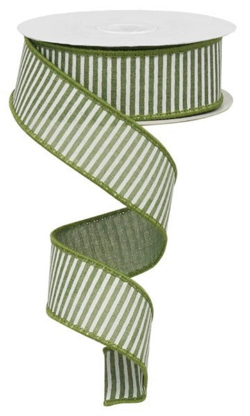 1.5" Green & White Thin Stripe Ribbon - Designer DIY
