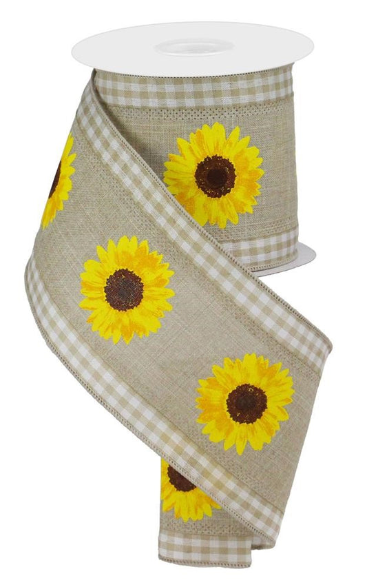 4" Natural Sunflower with Gingham Edge Ribbon - Designer DIY