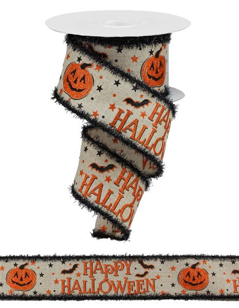 2.5" Happy Halloween Jack O Lantern Ribbon - Designer DIY