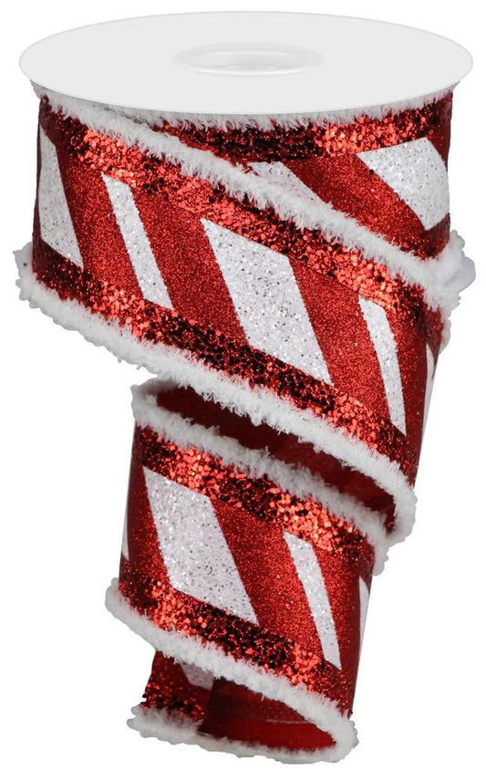 2.5" Red & White Glitter Stripe Ribbon - Designer DIY