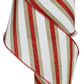 4" Natural with Red & White Glitter Stripe Ribbon - Designer DIY