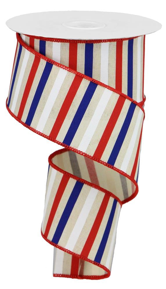 2.5" Ivory with Red White and Blue Stripe Ribbon - Designer DIY