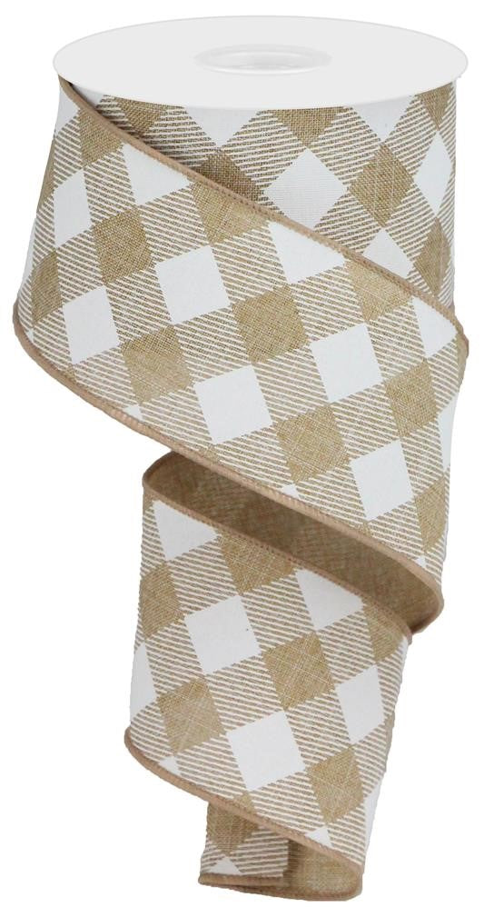 2.5" Natural with White Plaid Ribbon - Designer DIY