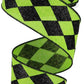 2" Lime Green with Black Glitter Harlequin Ribbon - Designer DIY