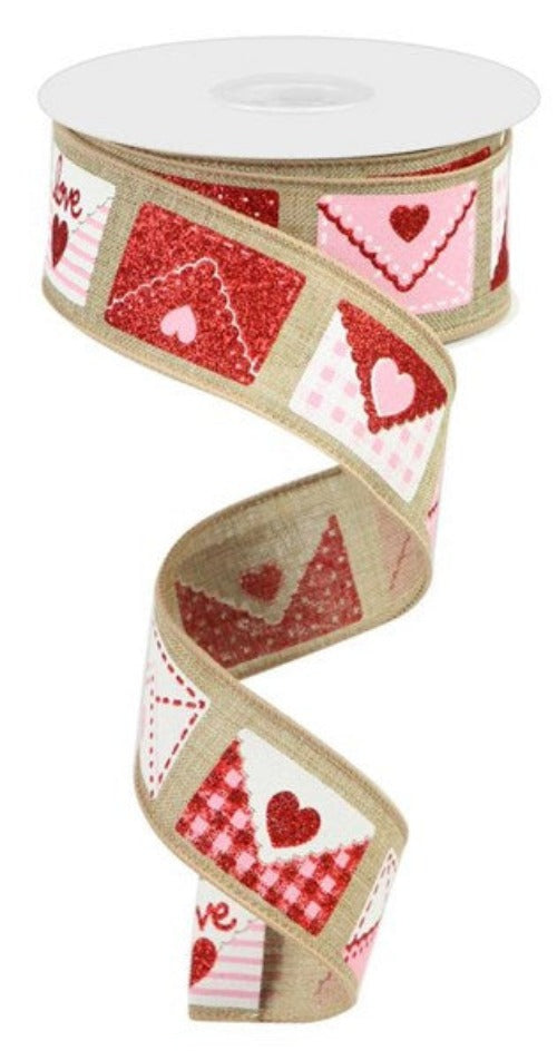 1.5" Valentine Love Letter Ribbon | Natural - Designer DIY