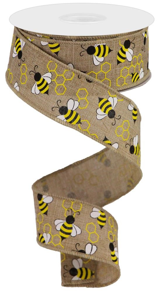1.5" Natural Bumble Bee Ribbon - Designer DIY
