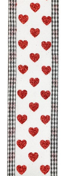 2.5" Red Glitter Heart Ribbon | Checked Edge - Designer DIY