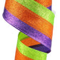 2.5" Purple, Orange, Lime Glitter Stripe Ribbon - Designer DIY