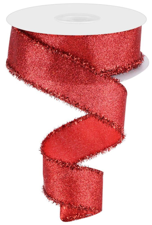 1.5" Red Glitter with Tinsel Ribbon - Designer DIY