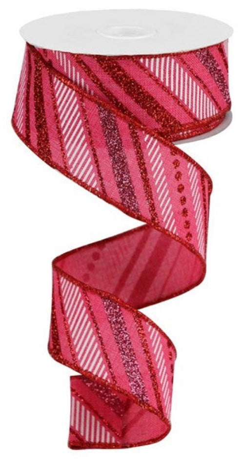 1.5" Pink Glitter Stripe Ribbon - Designer DIY