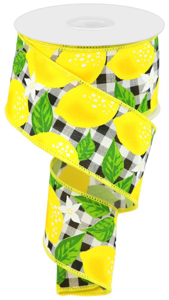 2.5" Lemon Black & White Check Ribbon - Designer DIY