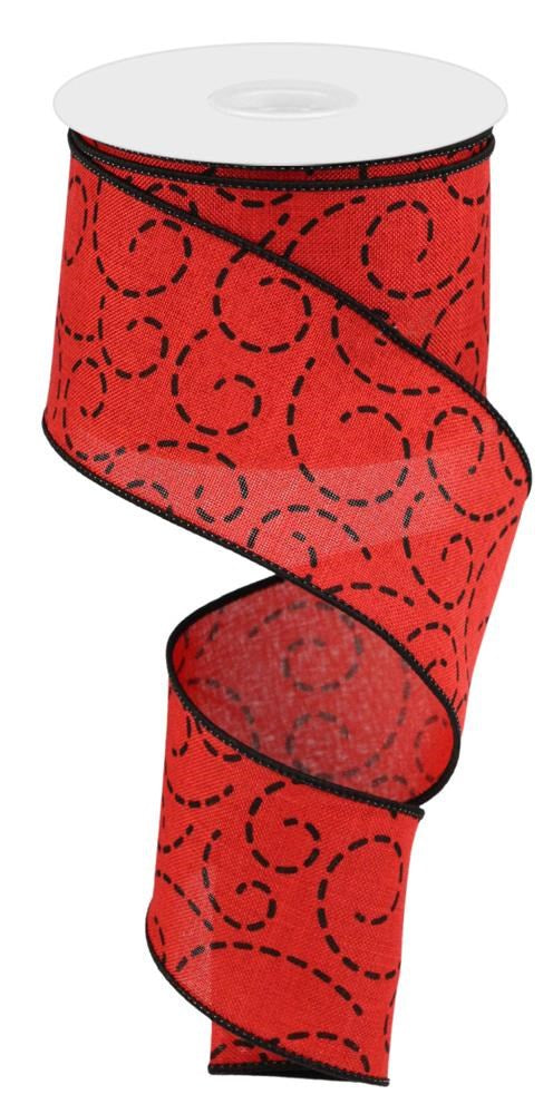 2.5" Red with Black Swirls Ribbon - Designer DIY