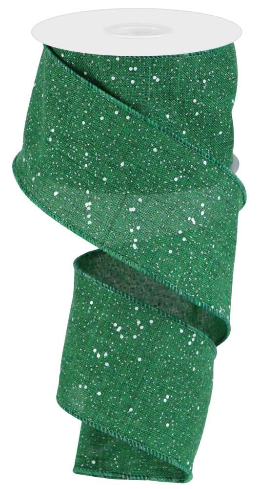 2.5" Green with White Glitter Ribbon | Emerald - Designer DIY