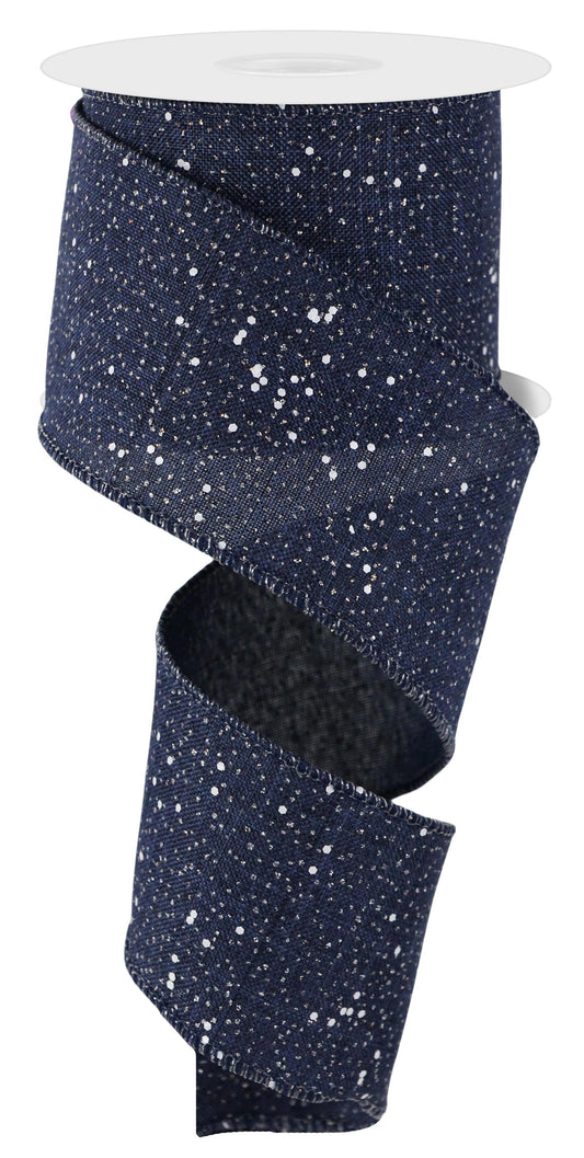 2.5" Navy Blue with White Glitter Ribbon - Designer DIY