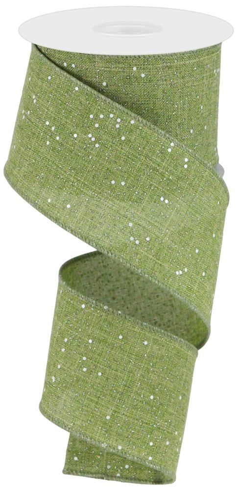2.5" Green With White Glitter Ribbon | Fern - Designer DIY