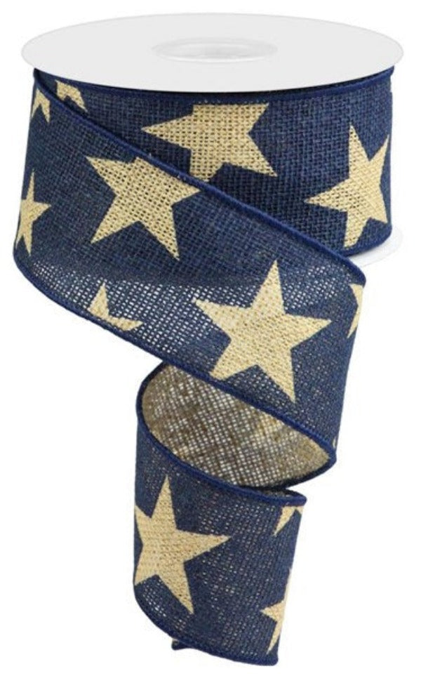 2.5" Navy & Burlap Star Ribbon - Designer DIY