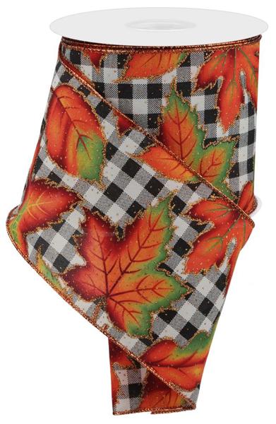 4" Fall Leaves on Check Ribbon - Designer DIY