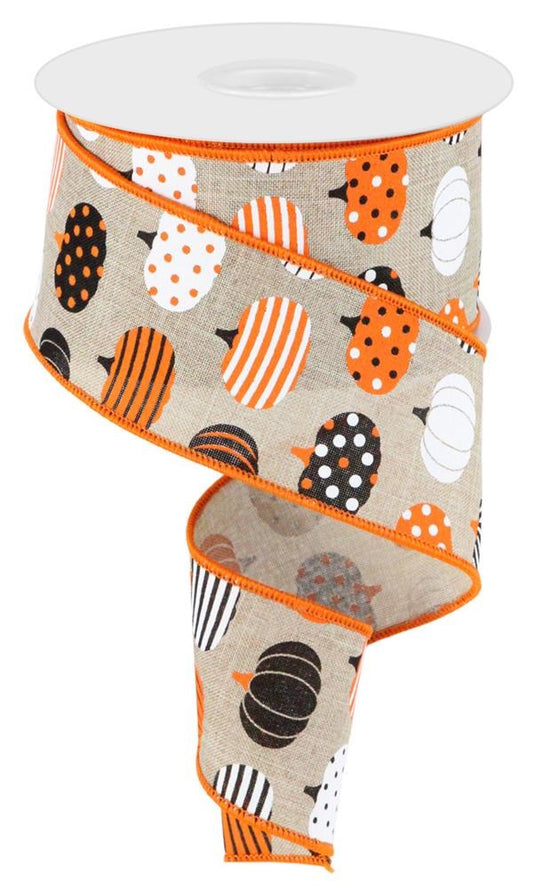 2.5" Patterned Pumpkin Ribbon | Orange & Black - Designer DIY