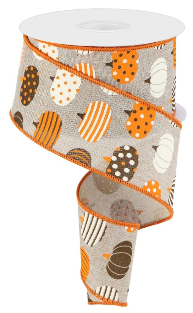 2.5" Patterned Pumpkin Ribbon | Brown, Orange, Cream - Designer DIY