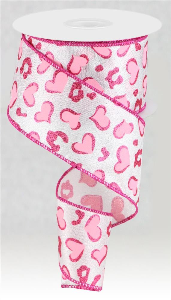 2.5" Heart Leopard Ribbon | White & Pink - Designer DIY
