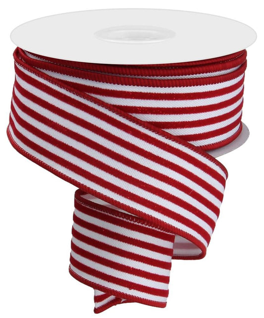 1.5" White with Red Velvet Glitter Stripe Ribbon - Designer DIY